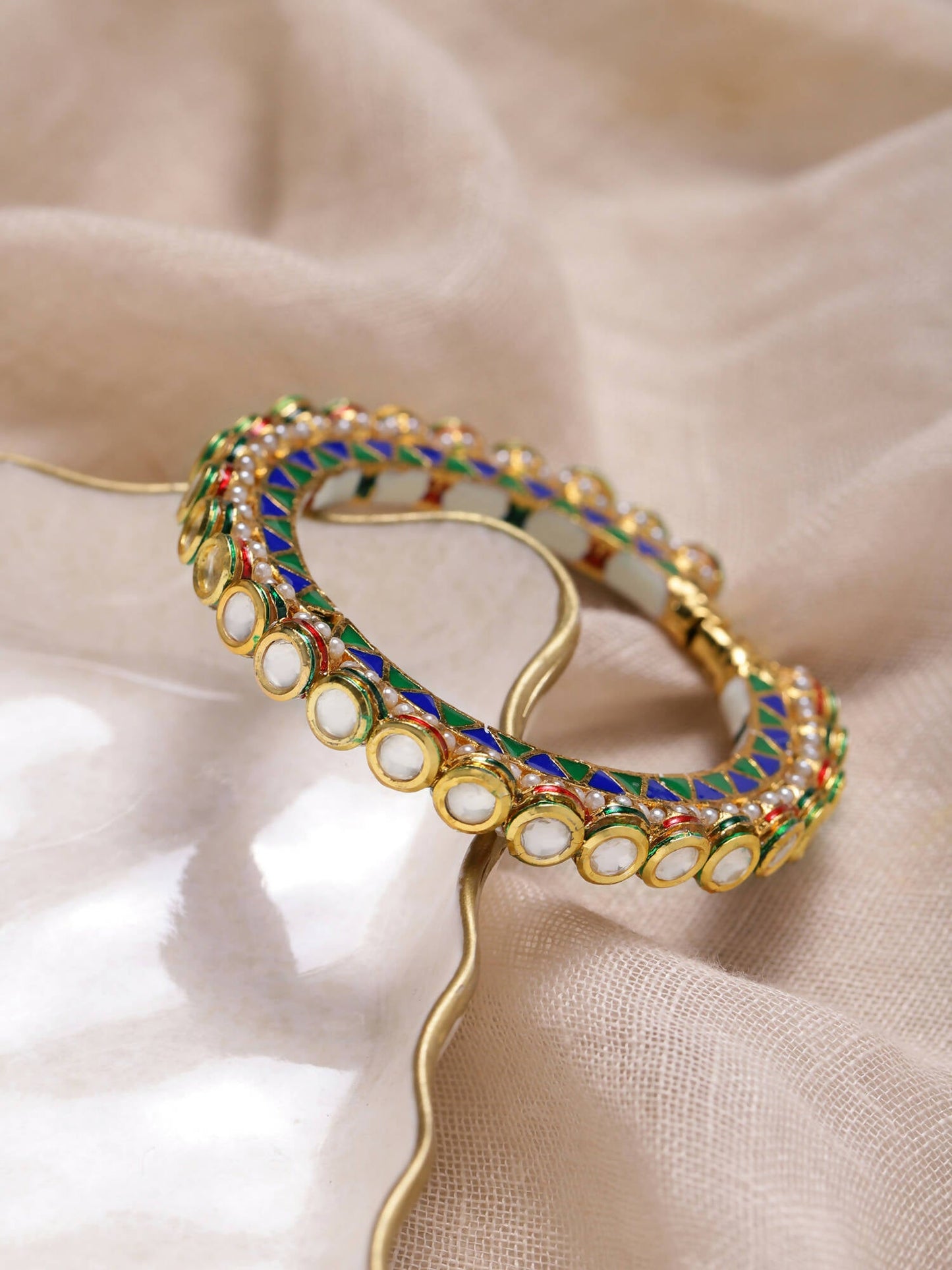 Gold-Polished Stone Studded Meenakari Bangle - Ruby Raang