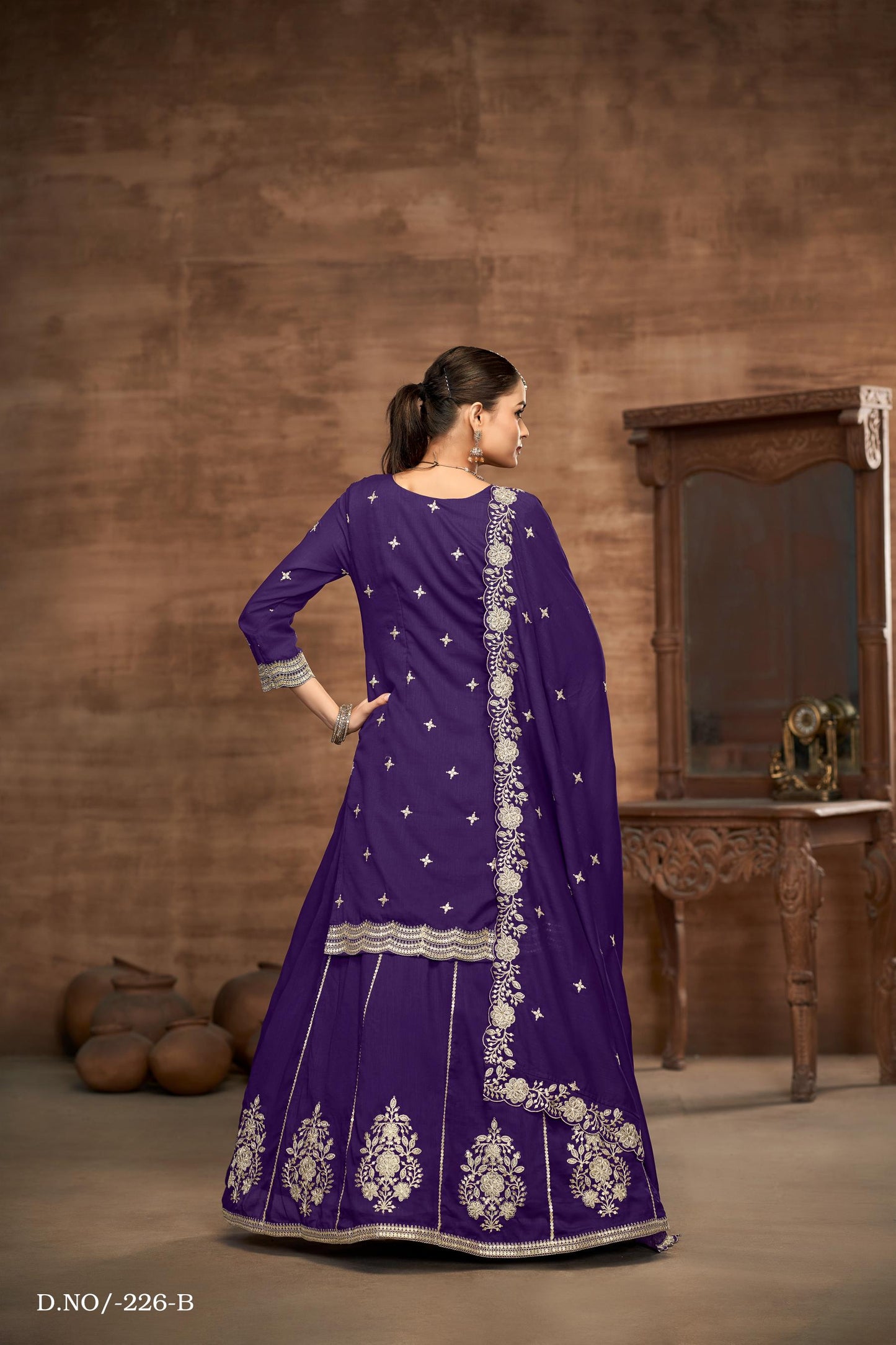 Anaita Maroon Premium Embroidered Vichitra Silk Lehenga Style Suit