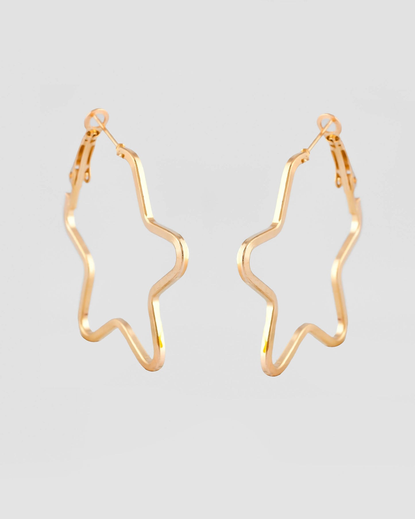 VOJ Women Gold Tonned Star Shape Hoop Stainless Steel Earrings