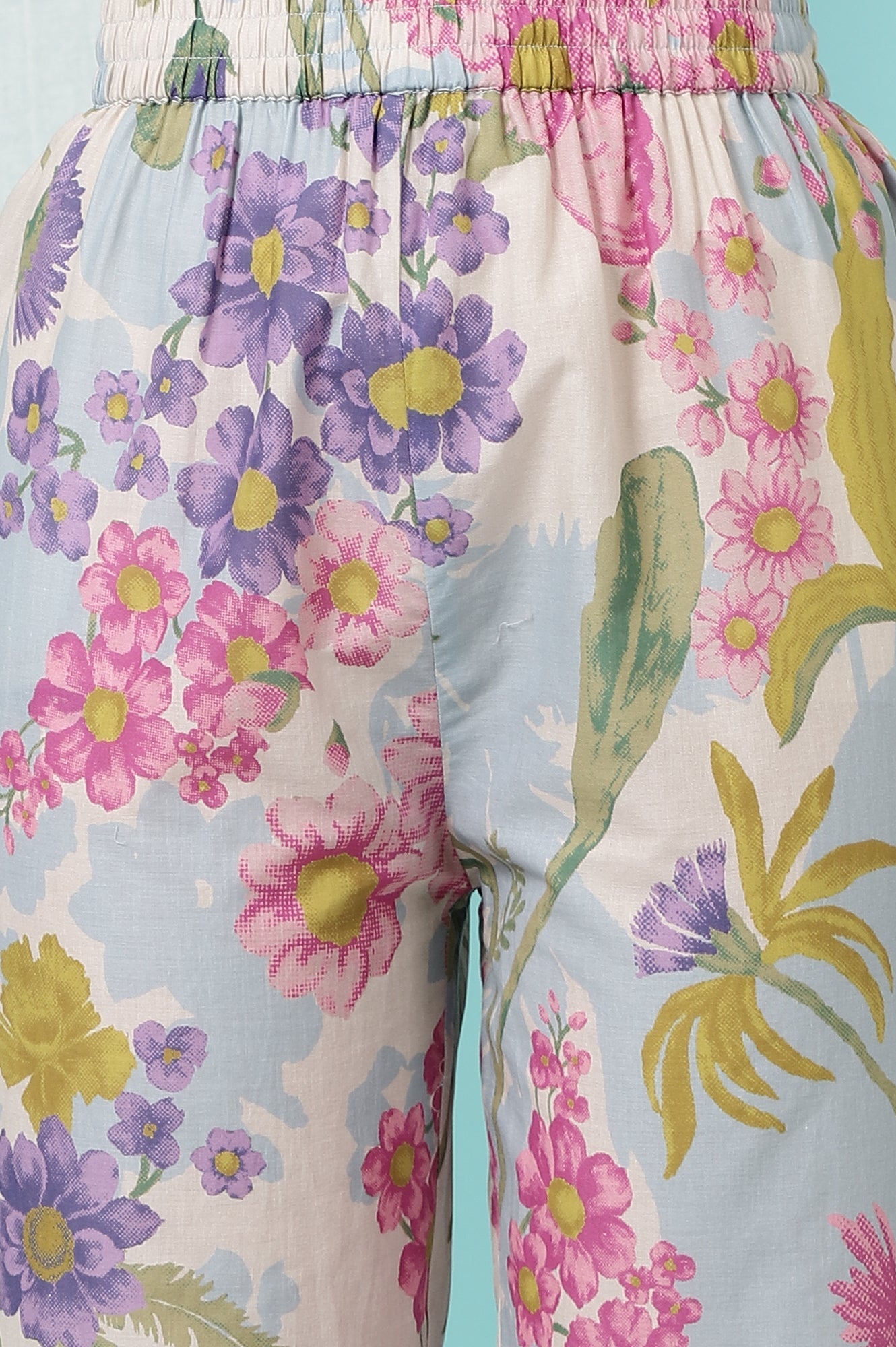 W for Woman Light Blue Floral Printed Sleeveless Chiffon Kurta with Pants and Dupatta Set