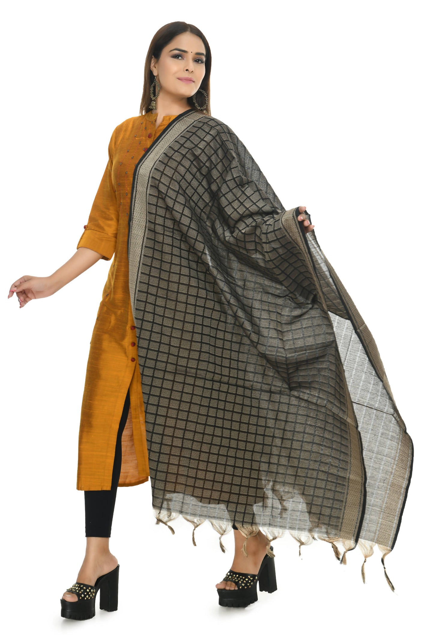 Mominos Fashion Moeza Handloom Cotton Black Dupatta