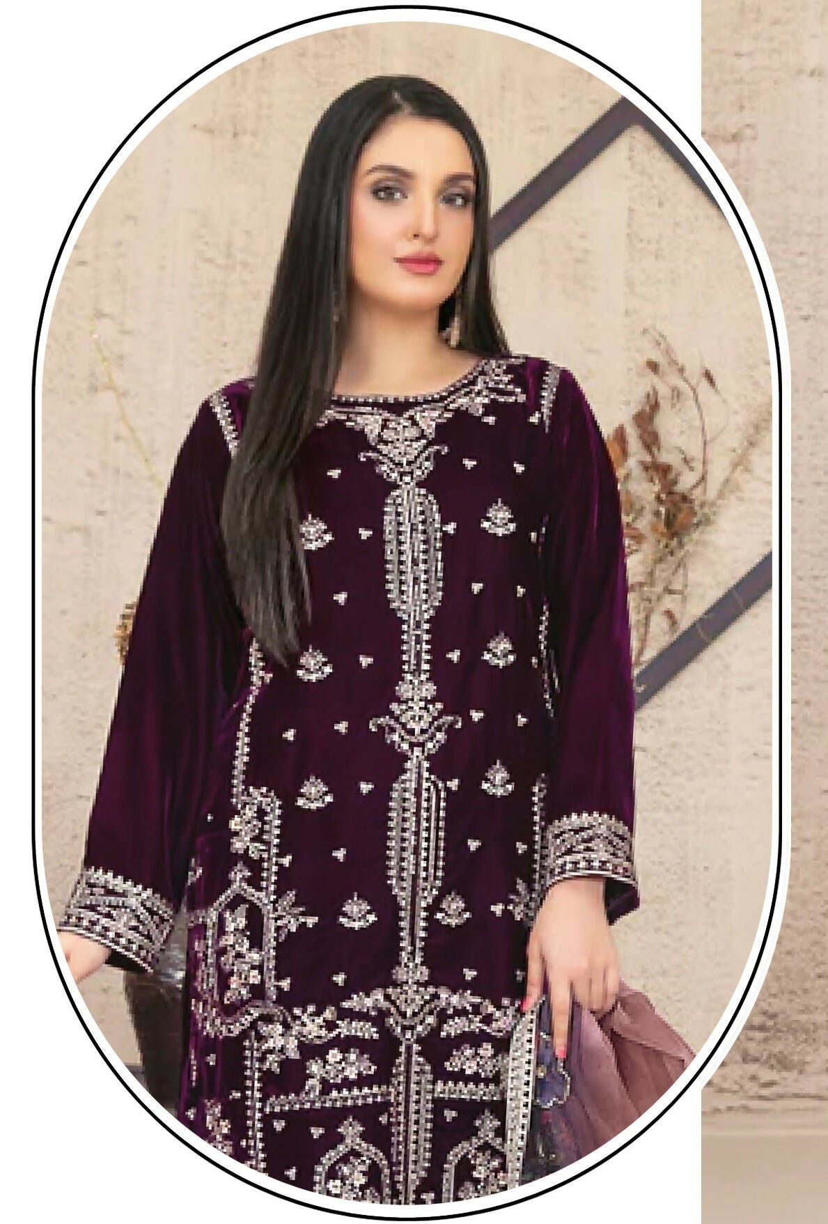 Anaita Purple Velvet Suit with Embroidery Sequence Work