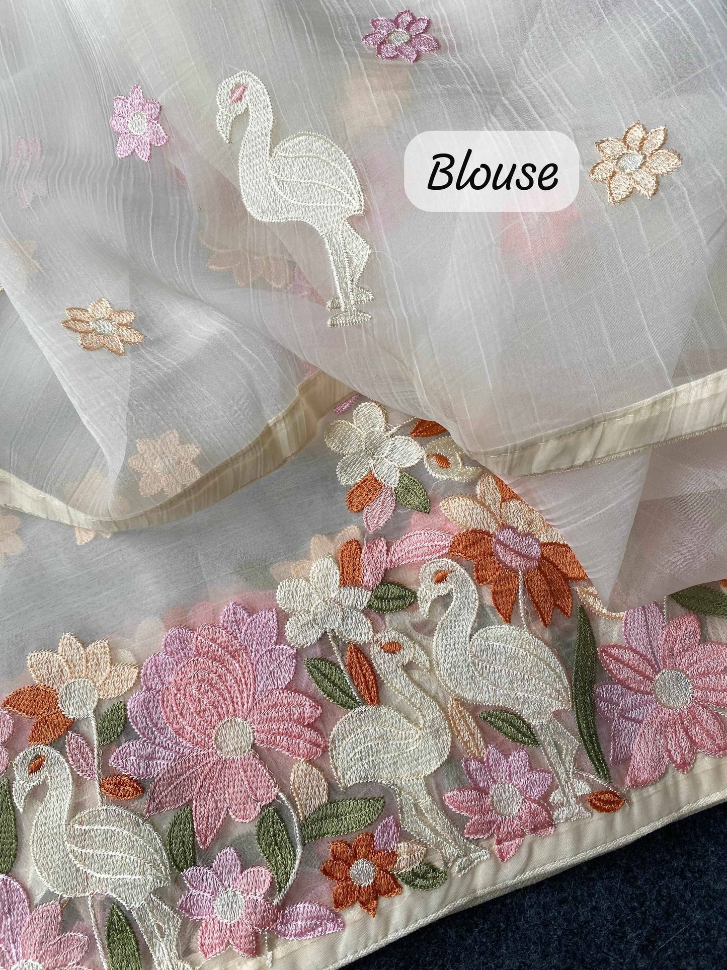 Mameraa Sarees White Premium Chiffon Saree With All Over Designer Embroidery-White