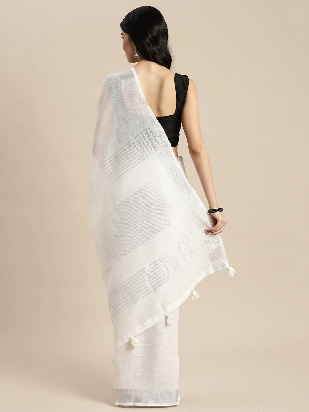 Anaita White Linen Saree With Blouse