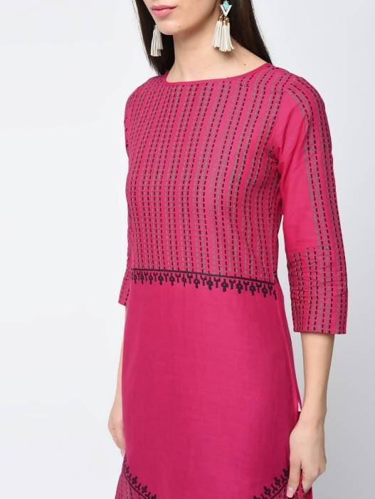 Aniyah Cotton Block Printed Latest Pink Straight Kurta (AN-135K)