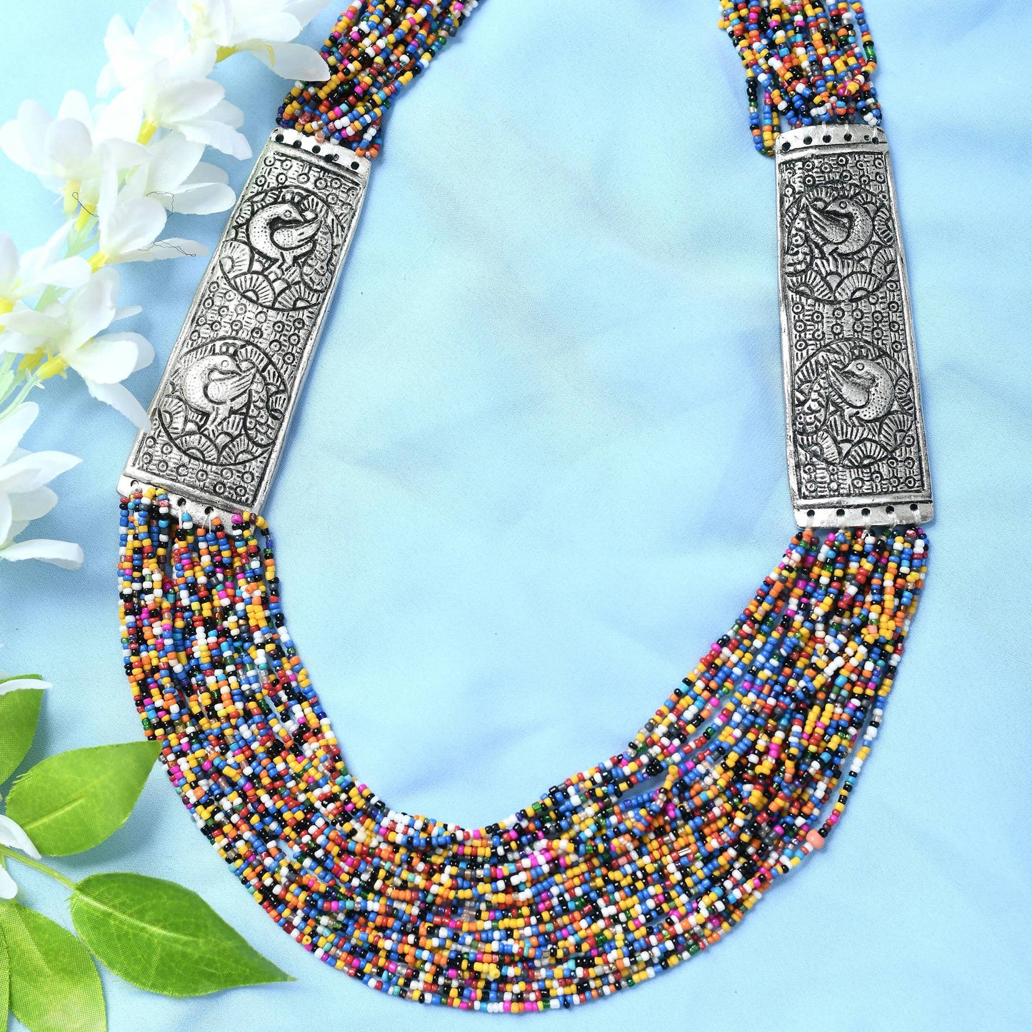 Mominos Fashion Johar Kamal Oxidised Multi Beads Long Statement Necklace For Women