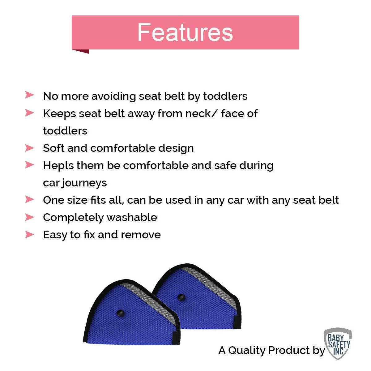 Safe-O-Kid Car Safety Essential, Seat Belt Holder/Shortener For Toddlers, Blue