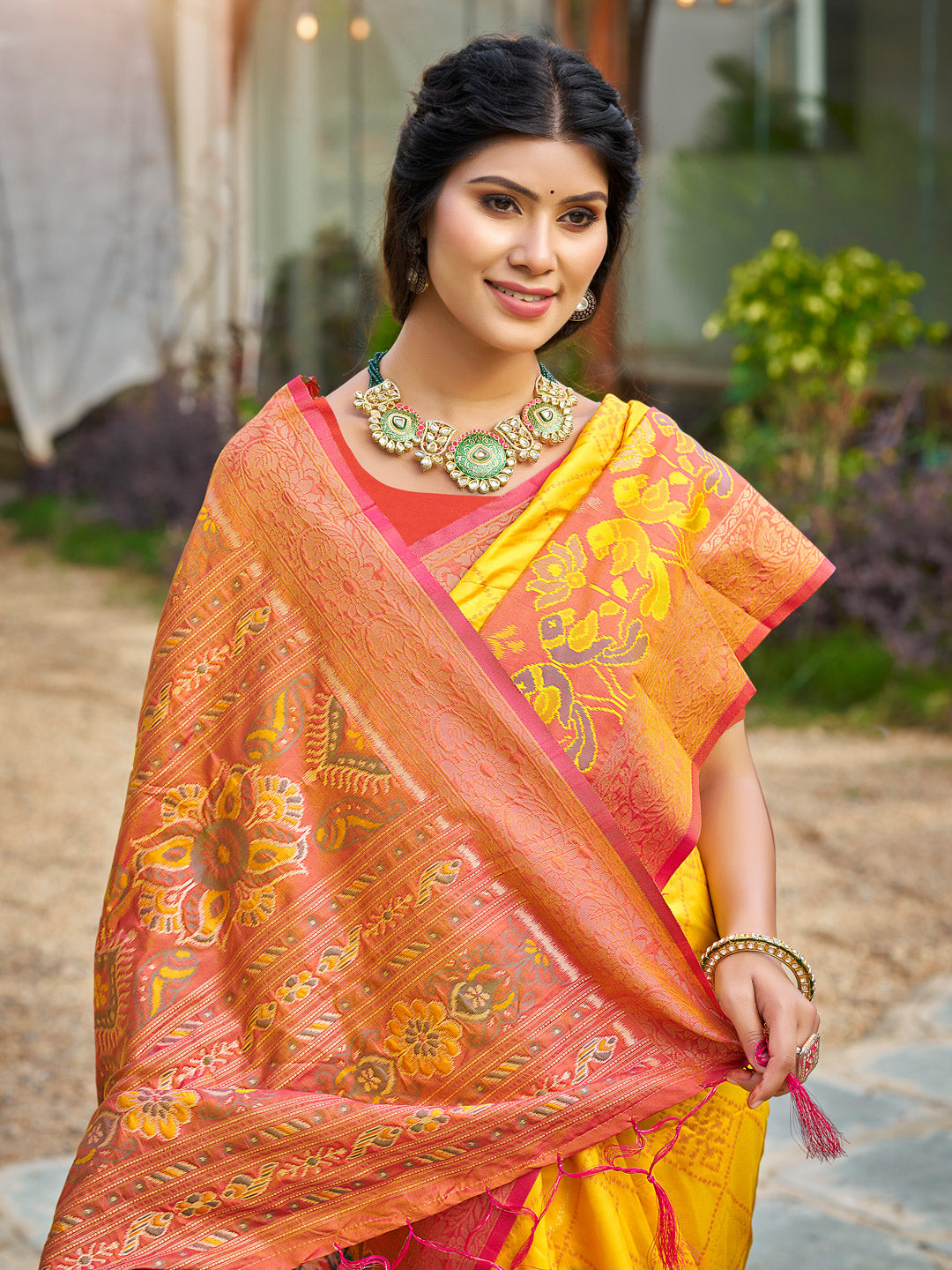 Anaita Yellow Soft Silk Saree With Floral Printed Work With Blouse