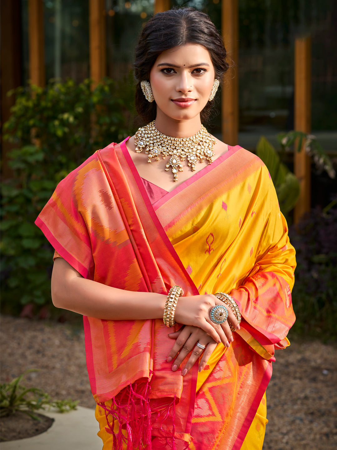 Anaita Yellow Soft Silk Saree With Floral Printed Work With Blouse