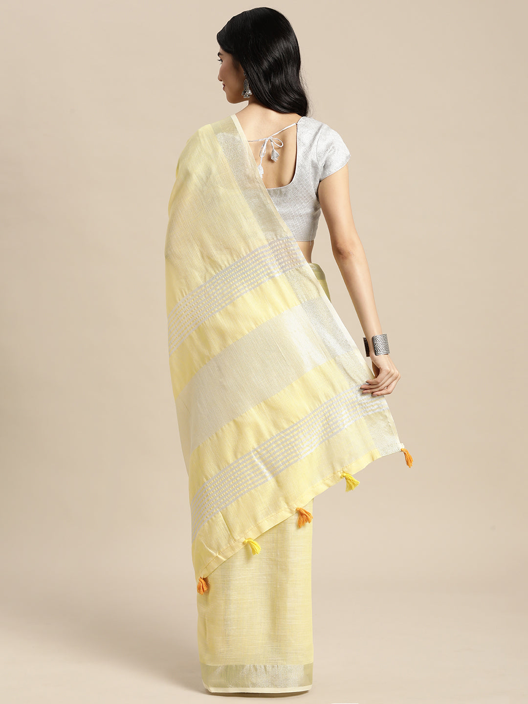 Anaita L Yellow Linen Saree With Blouse