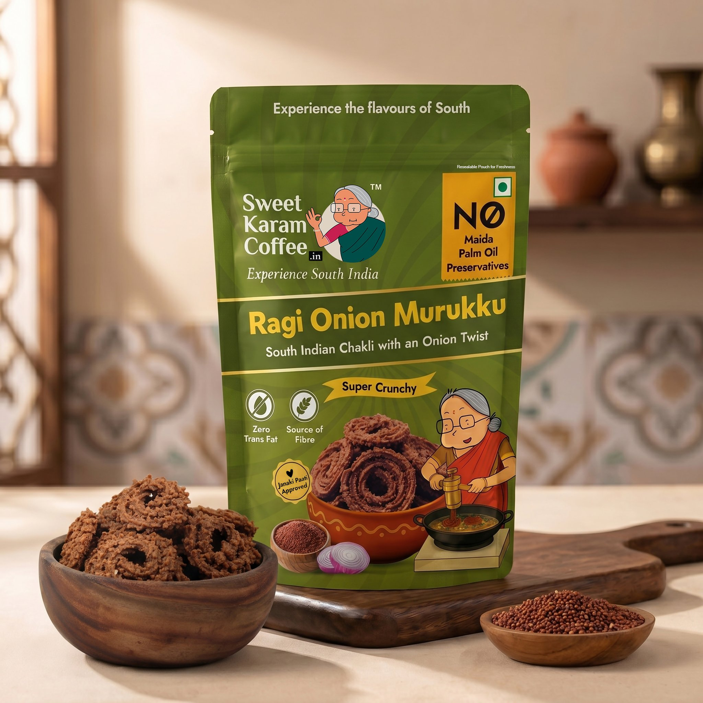 Sweet Karam Coffee Ragi Onion Murukku
