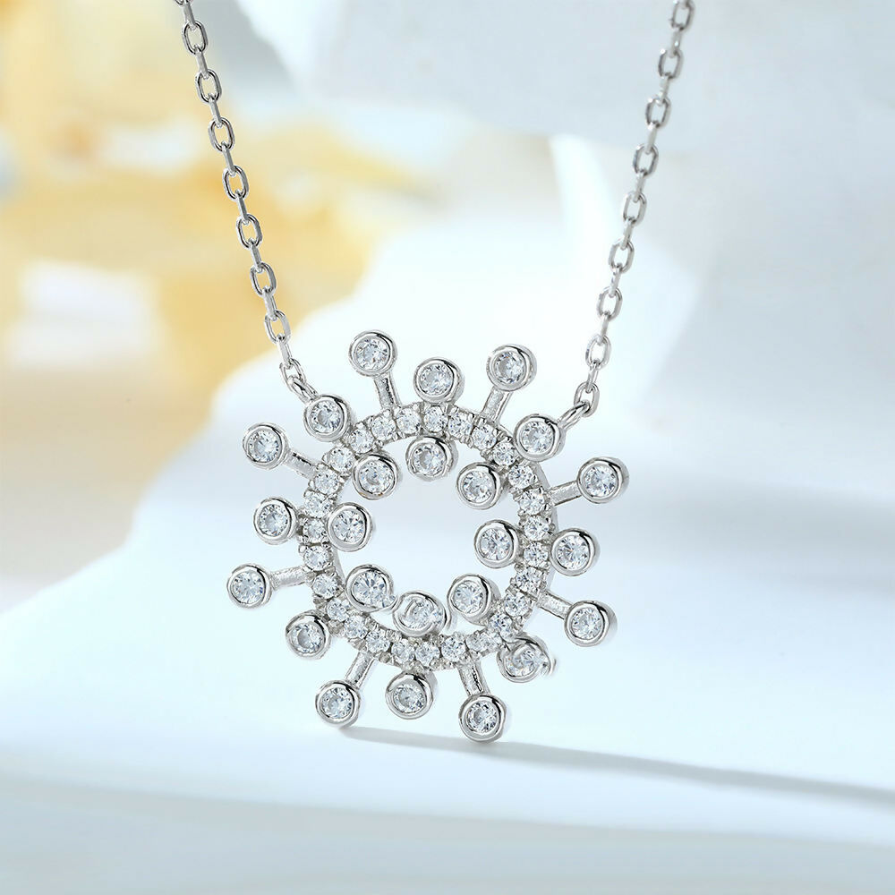 Cauer Moissanite Round Pendant Necklace in 925 Sterling Silver, White Gold Plated