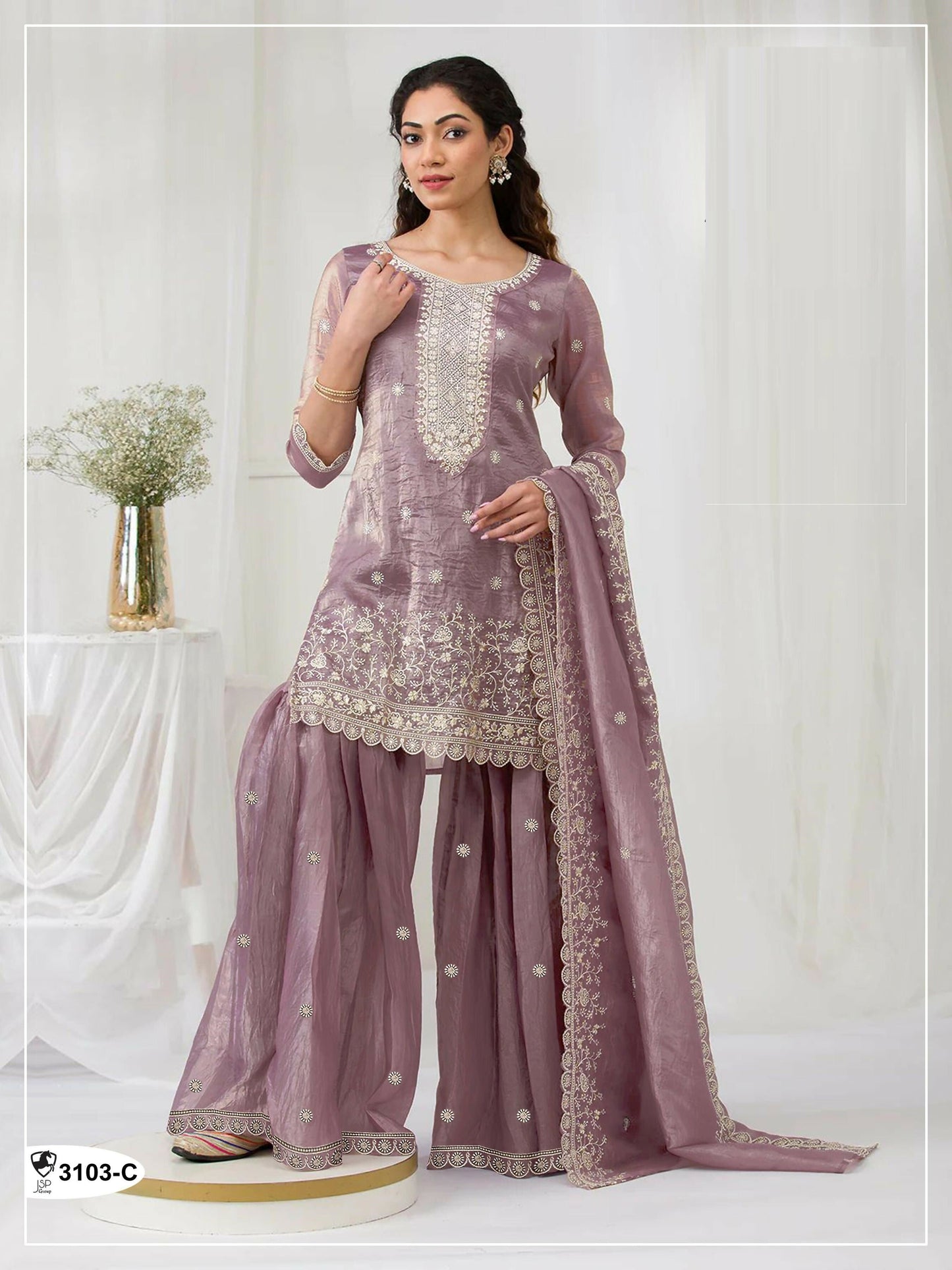 Anaita Peach Gold Crush Stitched suit with heavy embroidery work