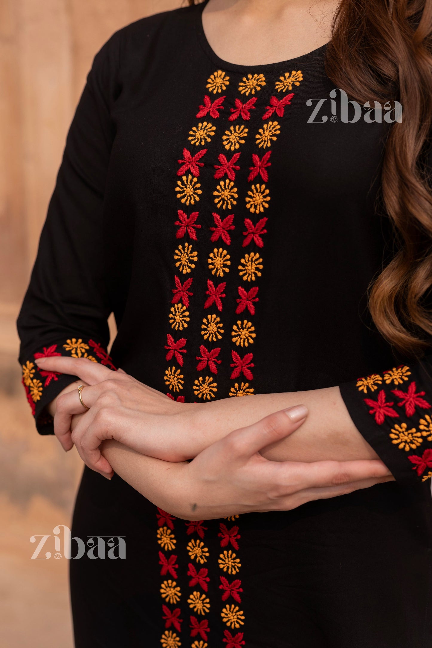 Zibaa Luxury Rayon Black Chikankari Kurta Set