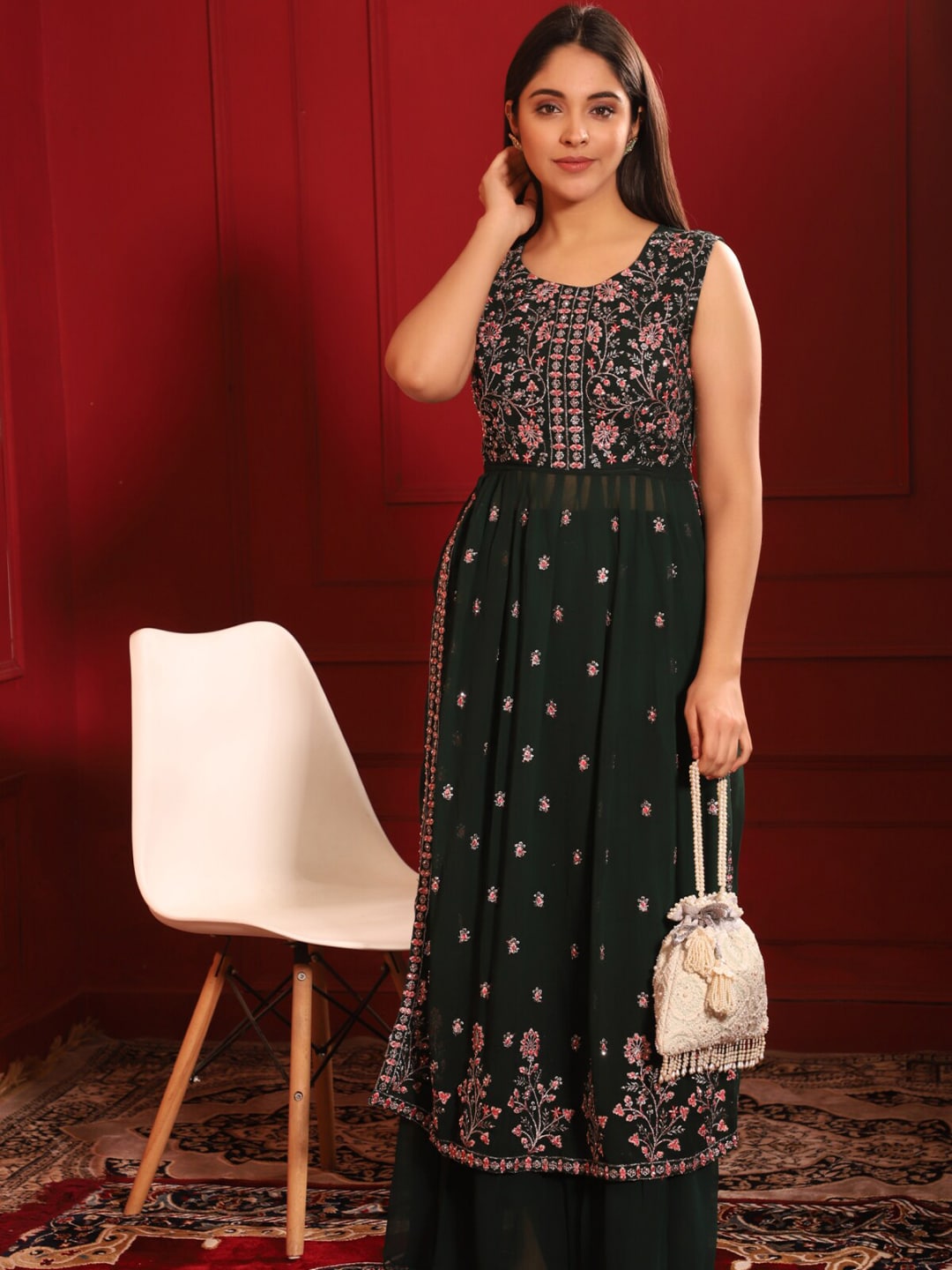 Masq Blue & Gold-Toned Embellished Embroidered Potli Clutch