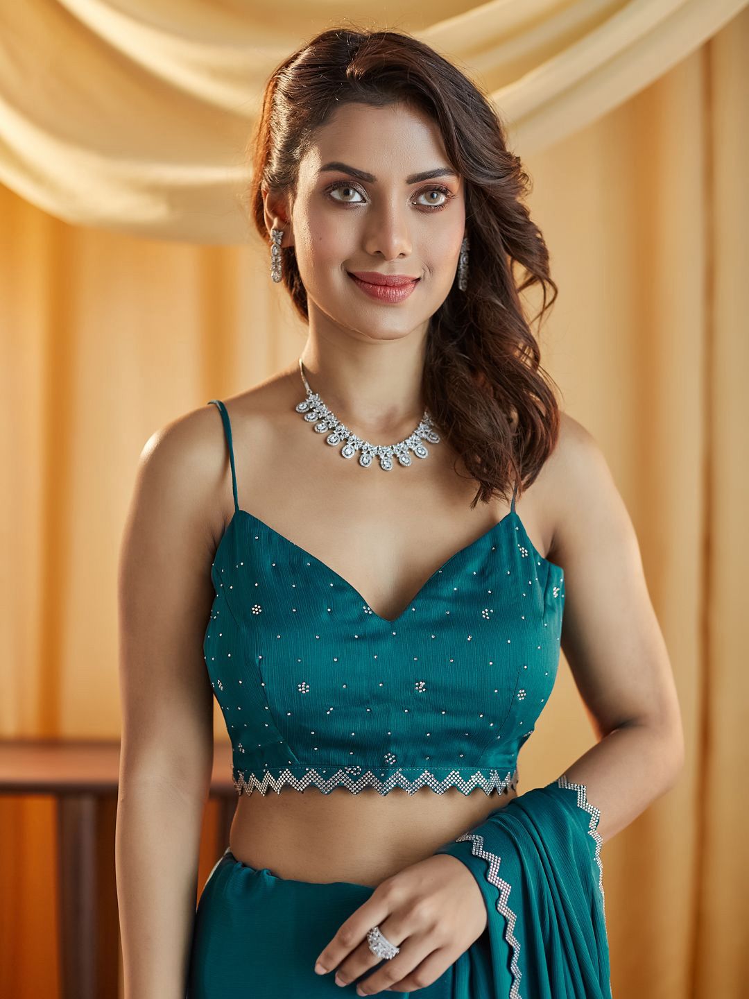 kasee Beads and Stones Pure Chiffon Saree