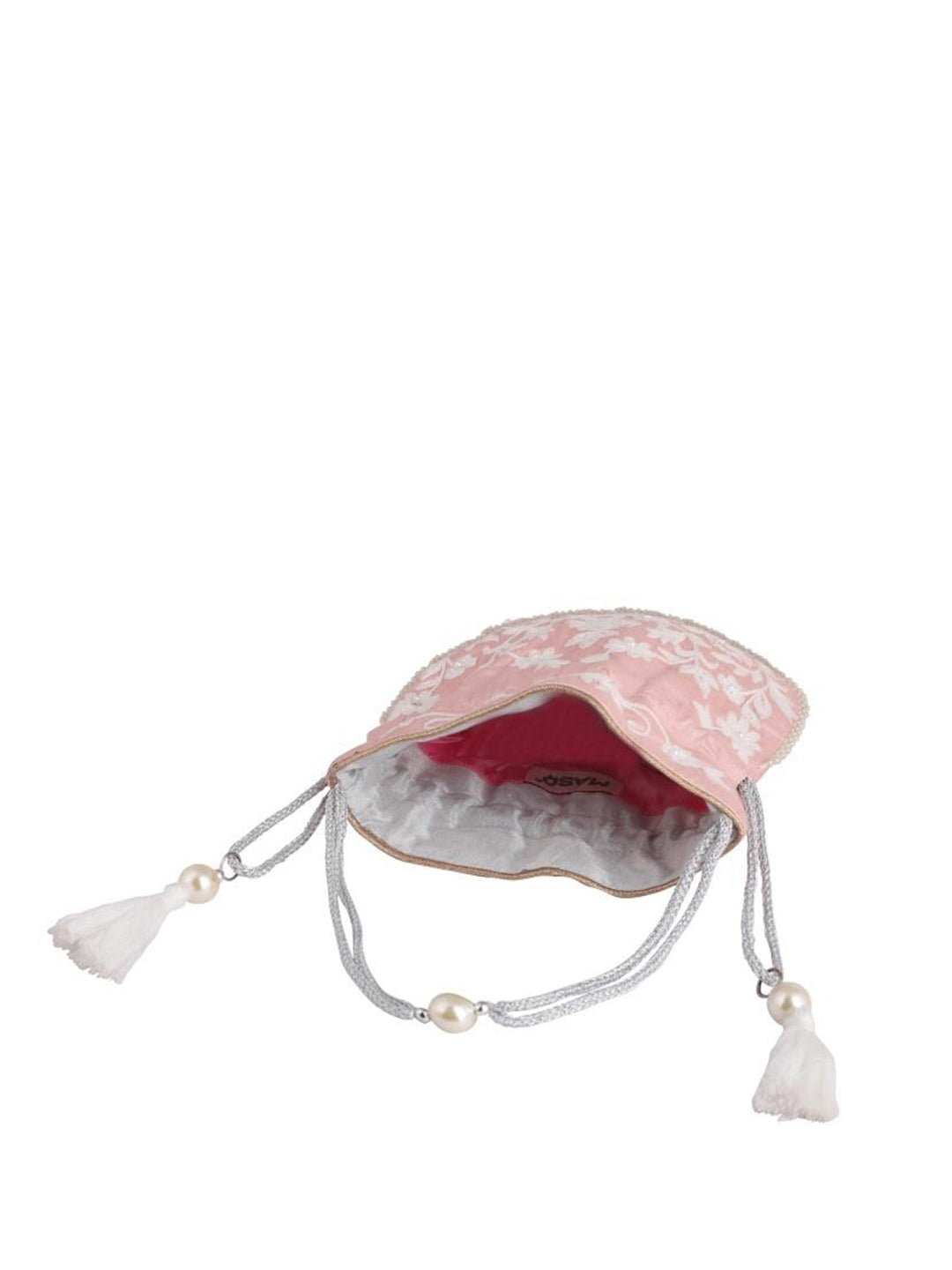 Masq Pink & White Embellished Embroidered Potli Clutch