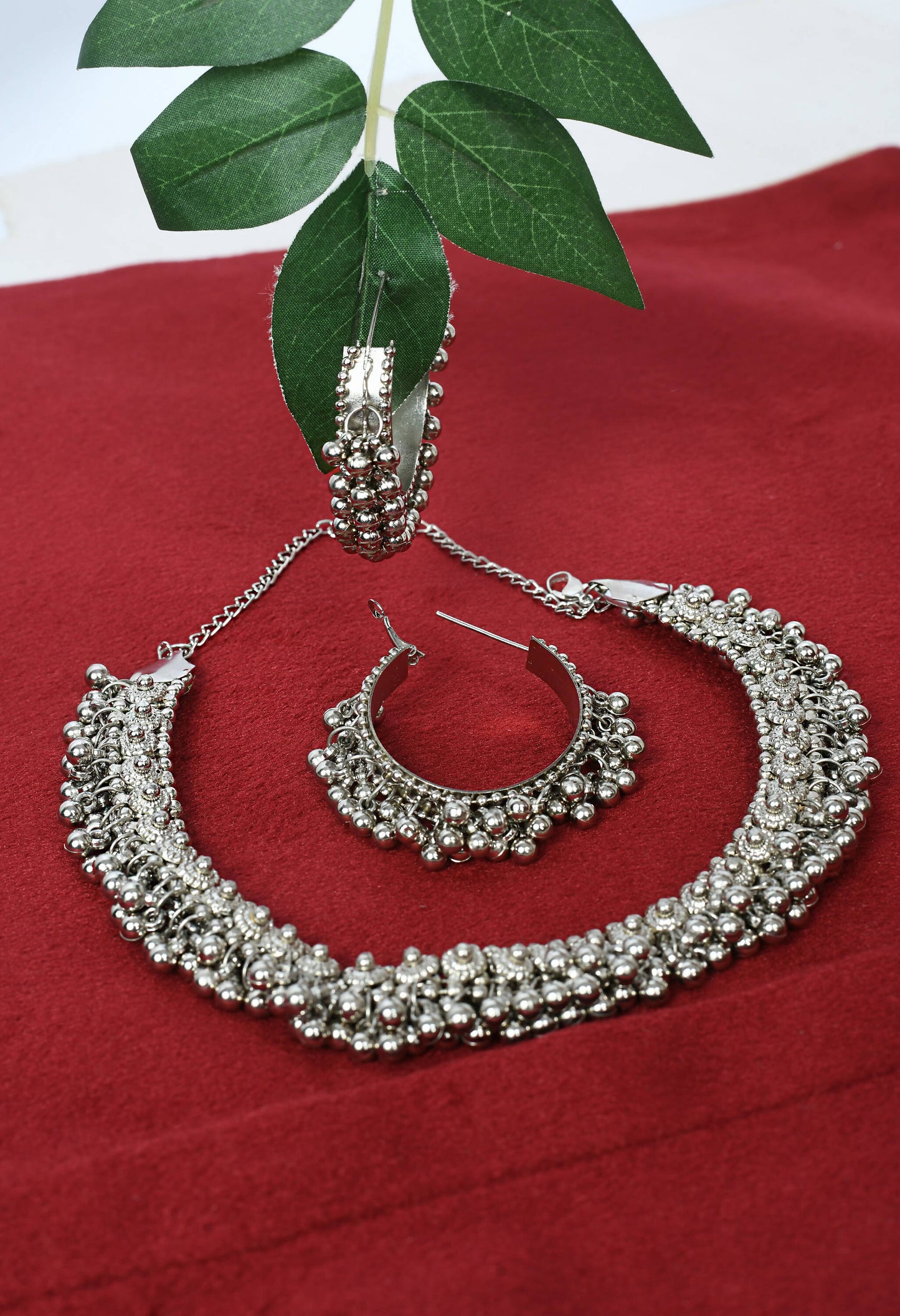 Mominos Fashion Johar Kamal Silver-Plated Brass Finish Ghungroo Work Choker For Women