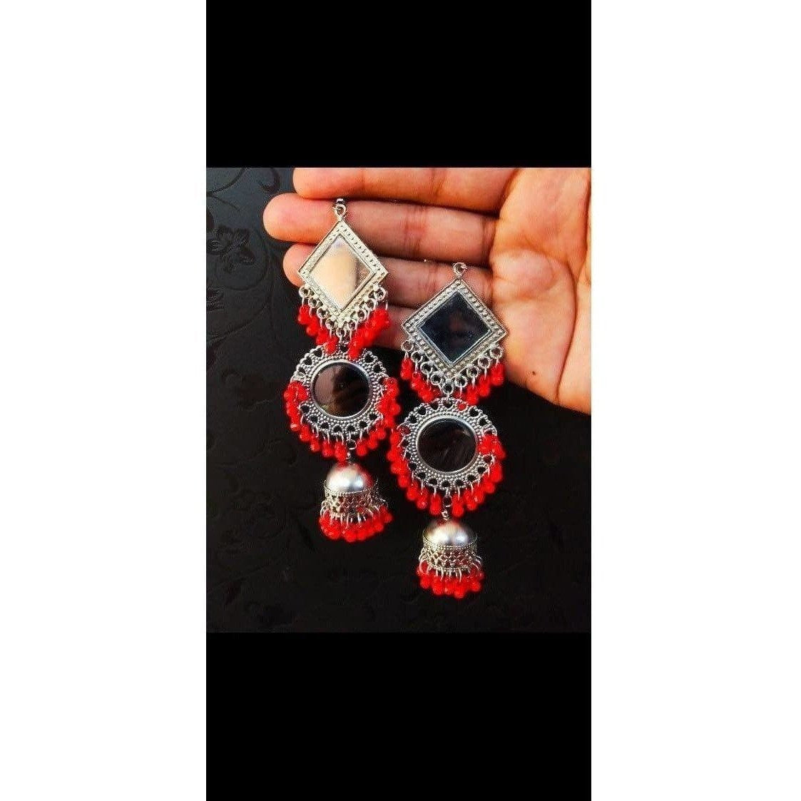 MS Fashion India Muskan Fancy Oxidized Mirror Jhumki Earrings