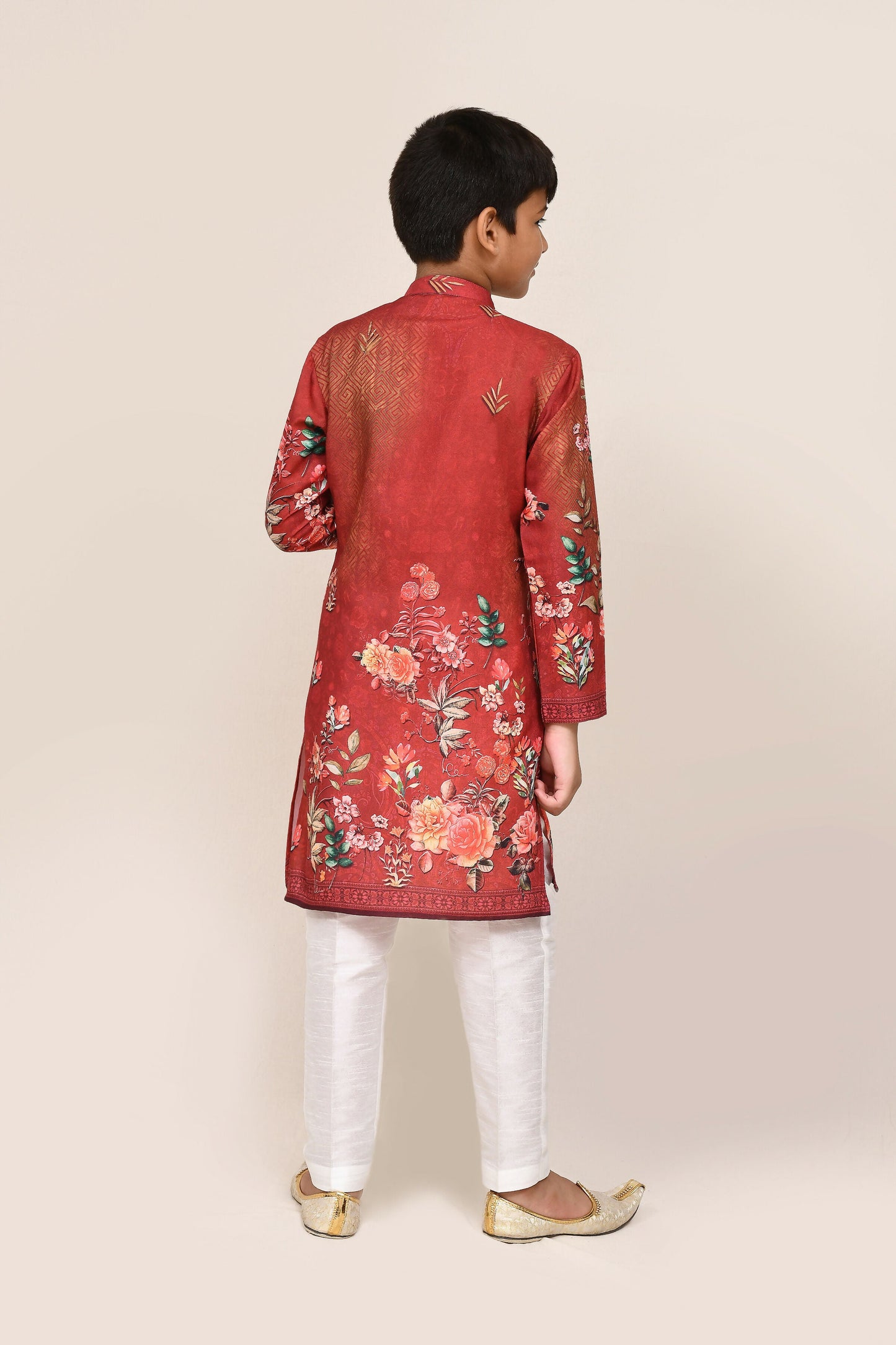 Joban Fashion Cotton Red Kurta With Straight Fit Pant