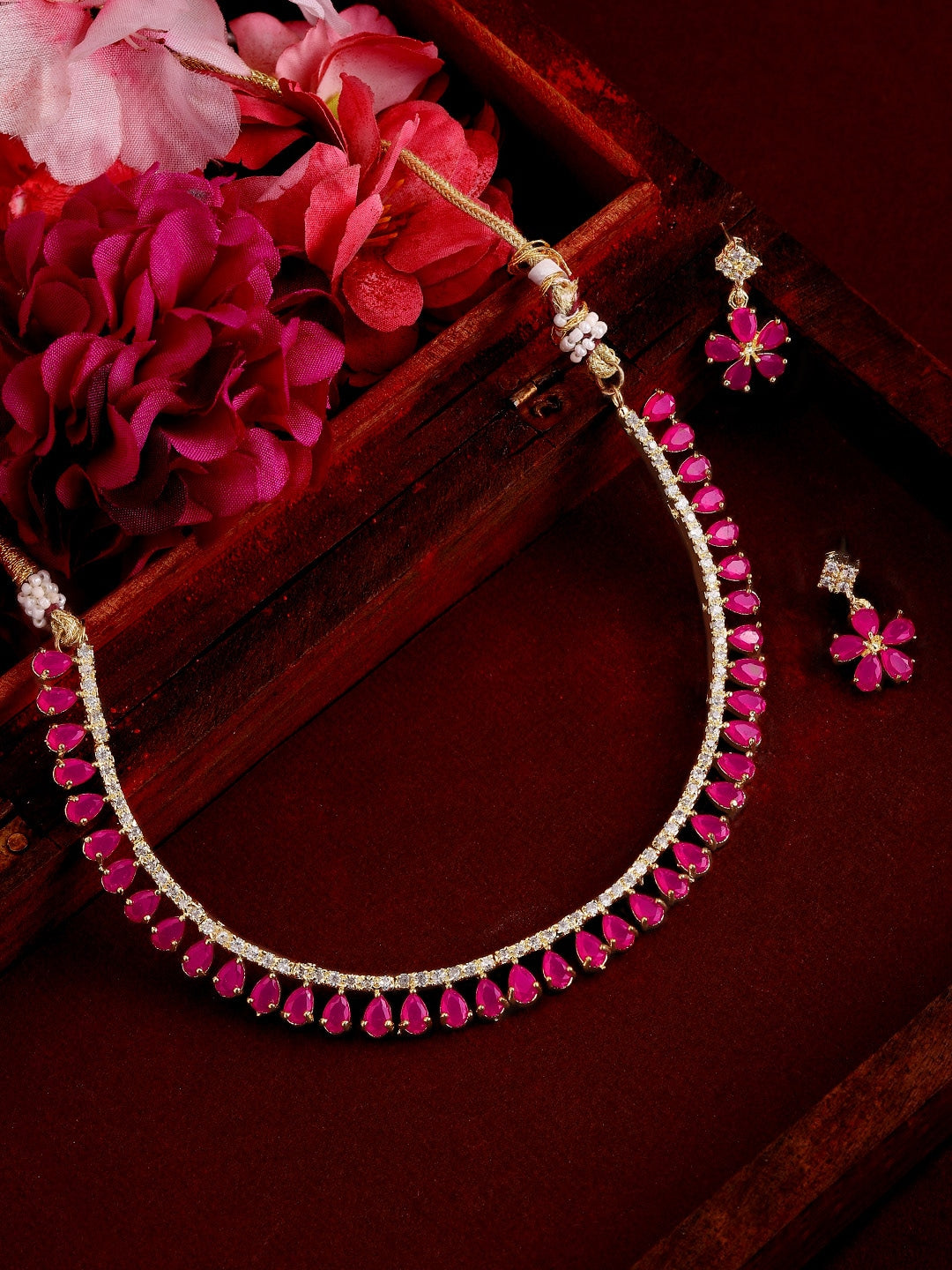 Gold-Polished Alloy Ruby Colour Ad Choker Necklace - The Pari