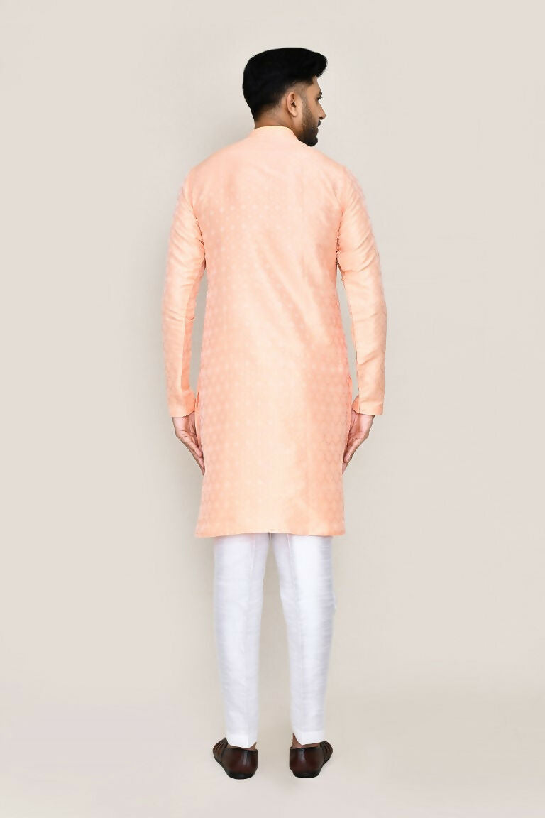 Joban Fashion Peach Colored Jacquard Silk Fabric Kurta With Straight Fit Pant