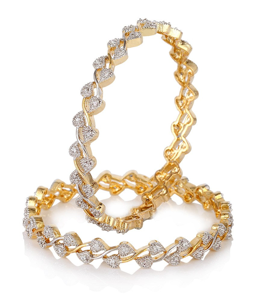 Gold-Polished Alloy Leaf Shaped Ad Bangle Set - The Pari