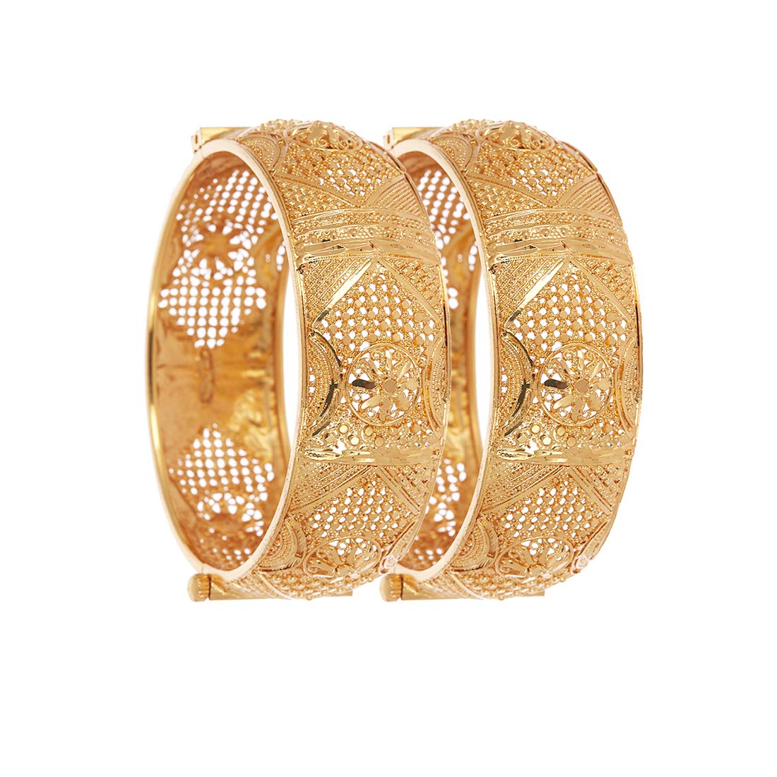 Gold-Polished Alloy Filigree Work Broad Bangles - The Pari