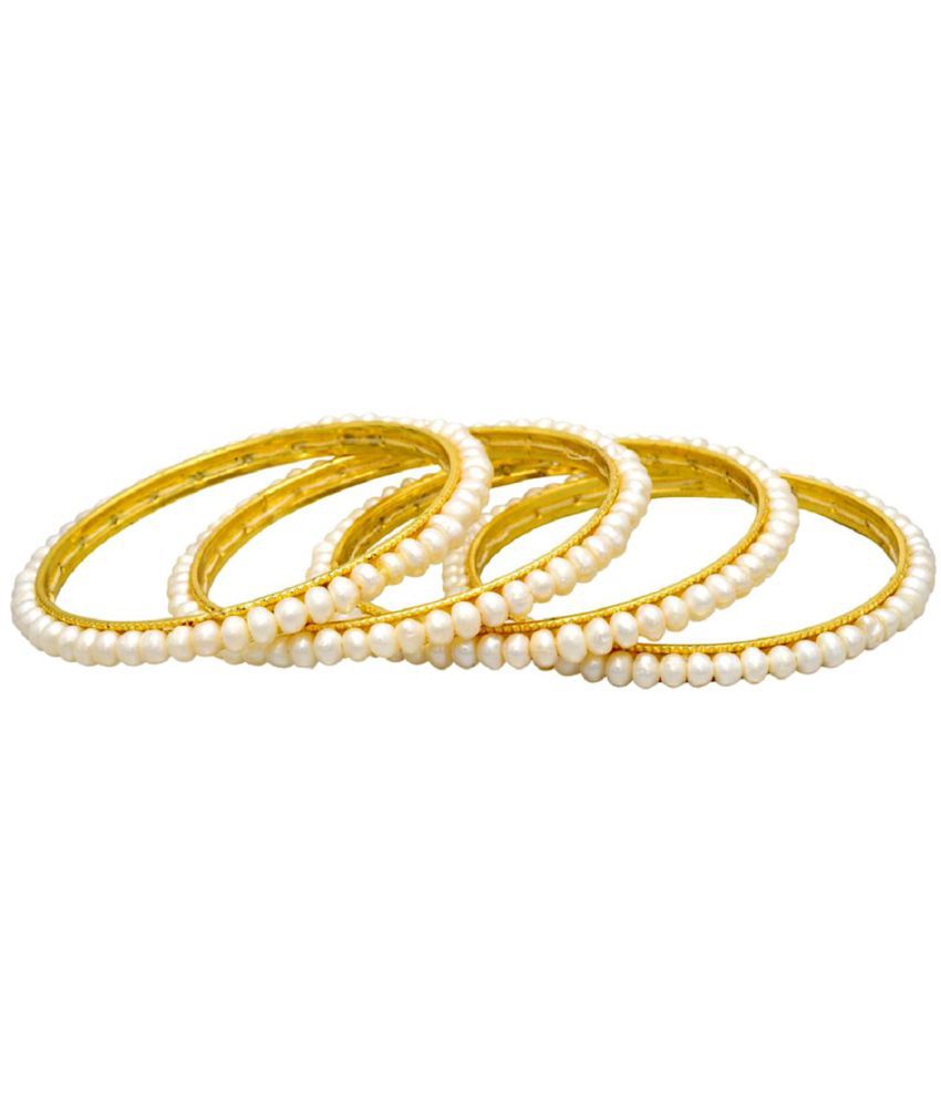 Gold-Polished Alloy Set Of 4 Pearl Bangles - The Pari