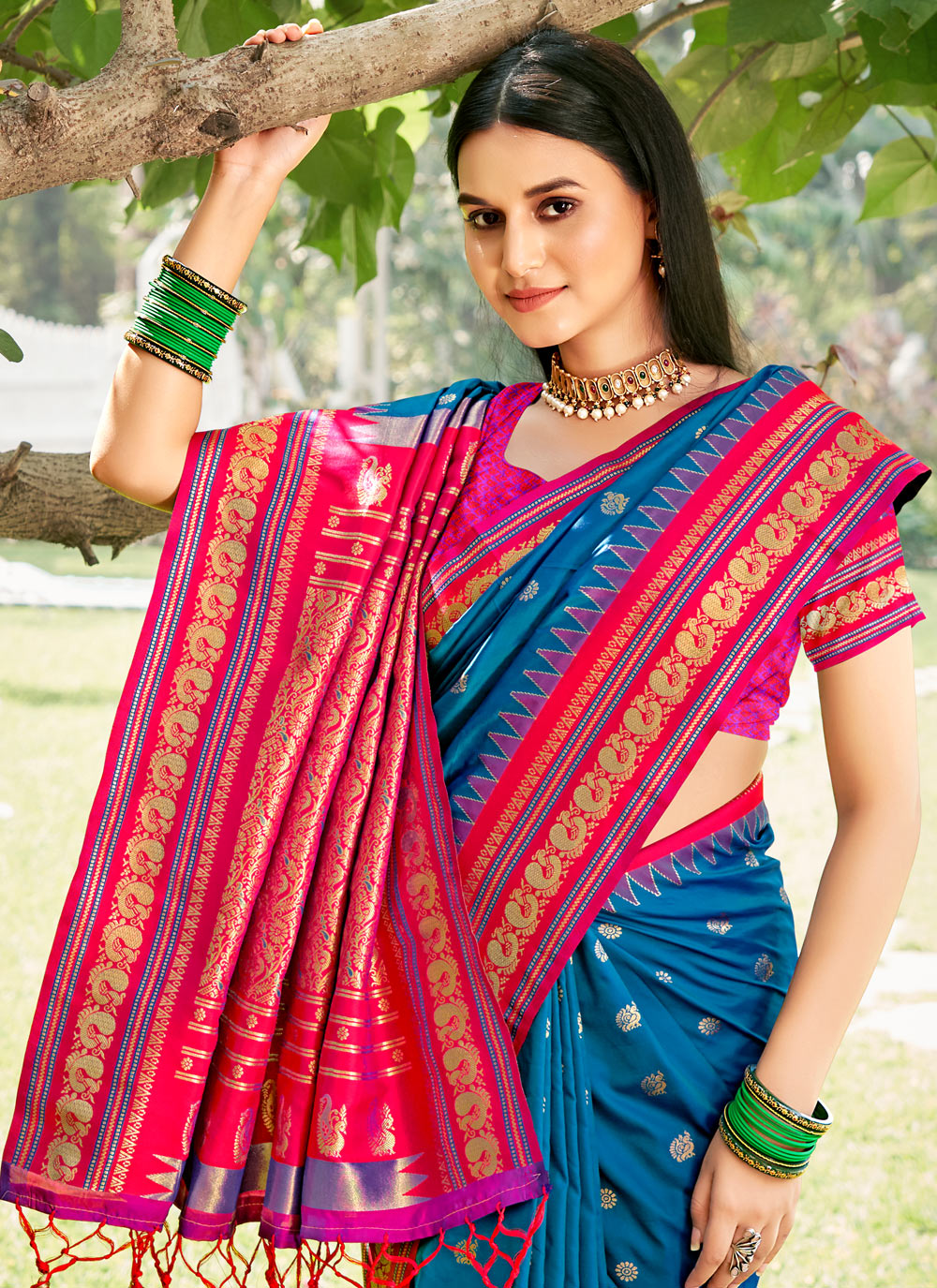 Anaita Blue Silk Saree With Blouse Piece