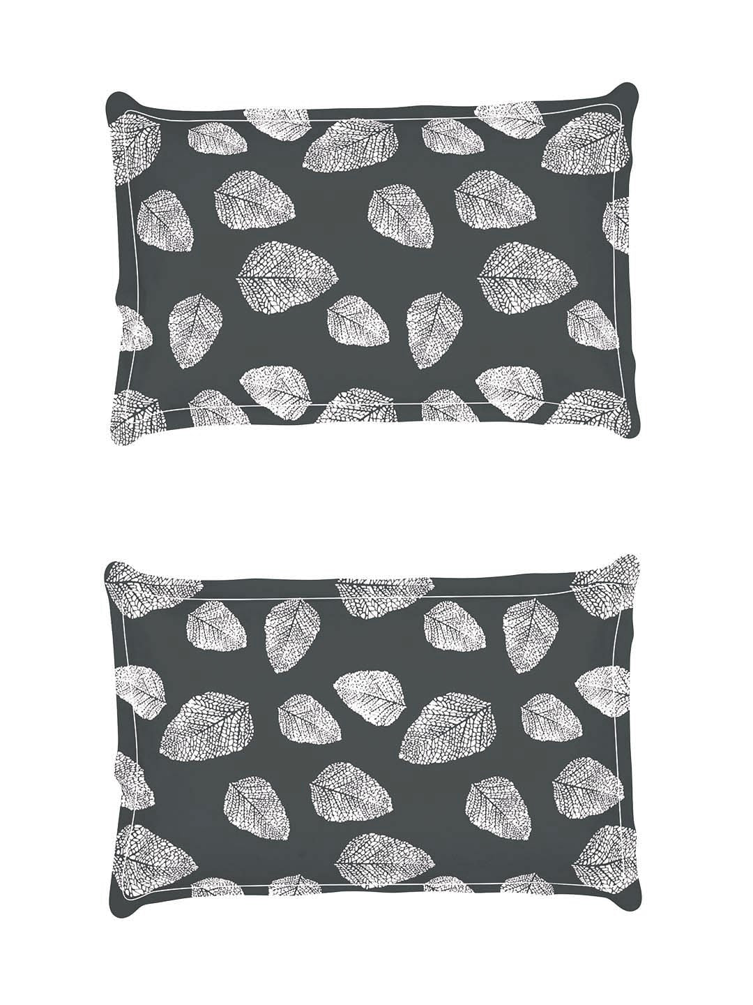 Story@home Arena Grey & White Floral Printed 180 TC Bedsheet & Pillow Covers