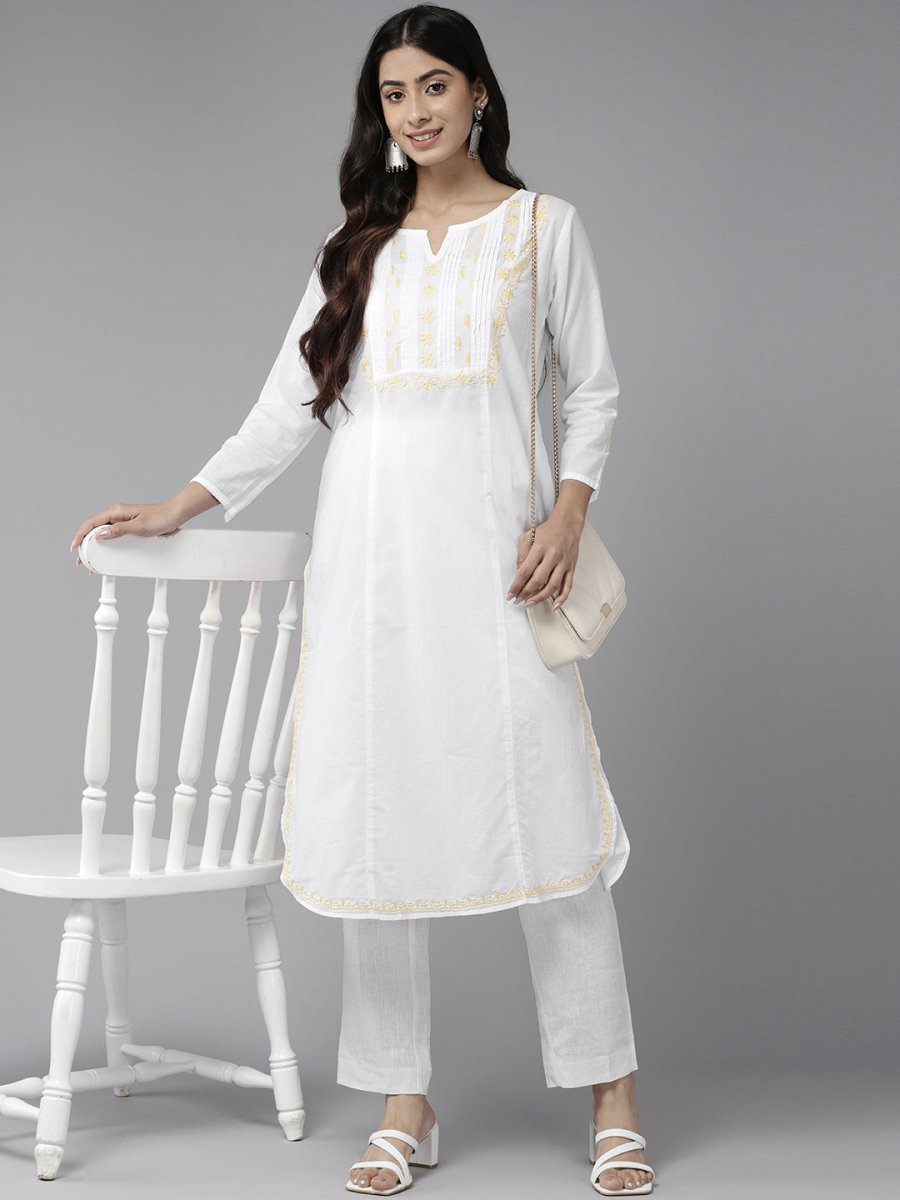 ADA Ethnic Motifs Chikankari Embroidered Cotton Kurta