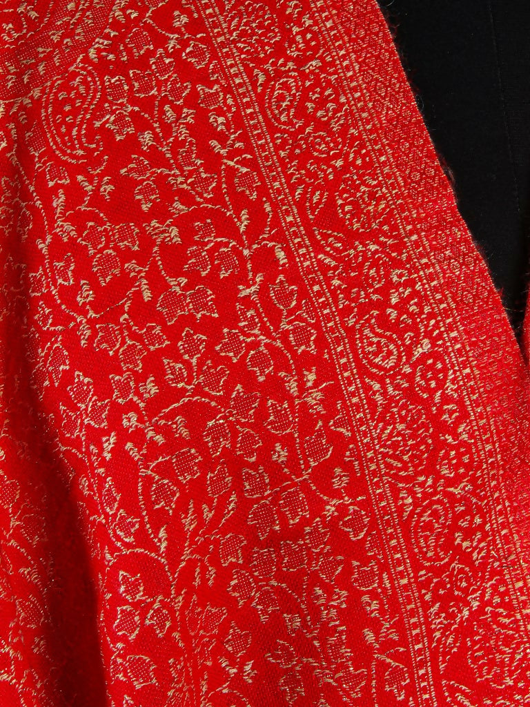 Weaving Mystery Handloom Pashmina Shawl-Kaani Zari - Red