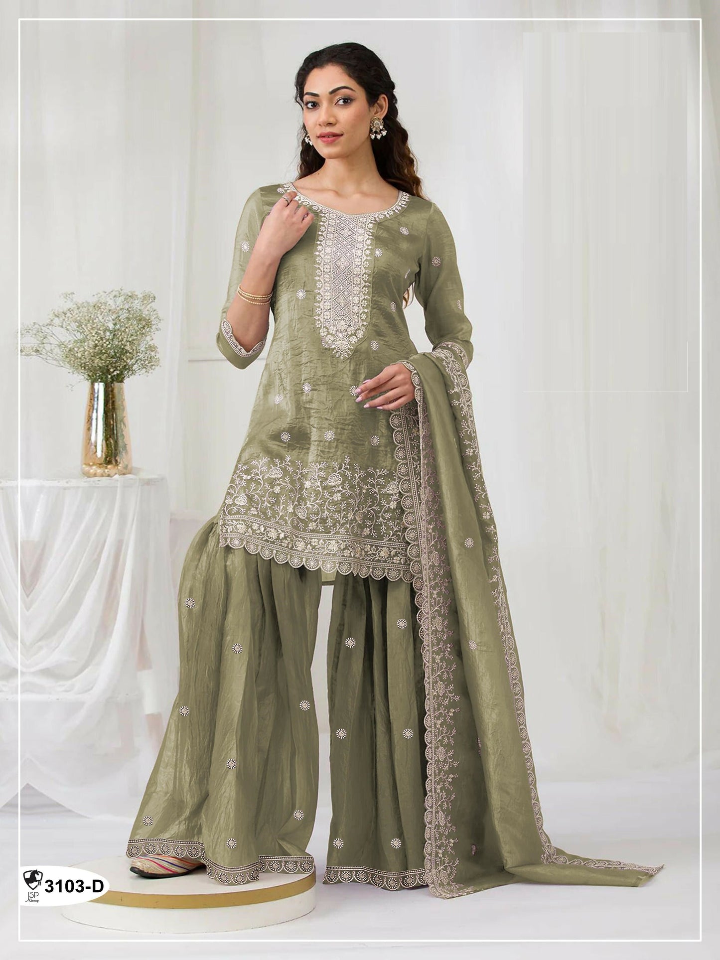 Anaita Green Gold Crush Stitched suit with heavy embroidery work
