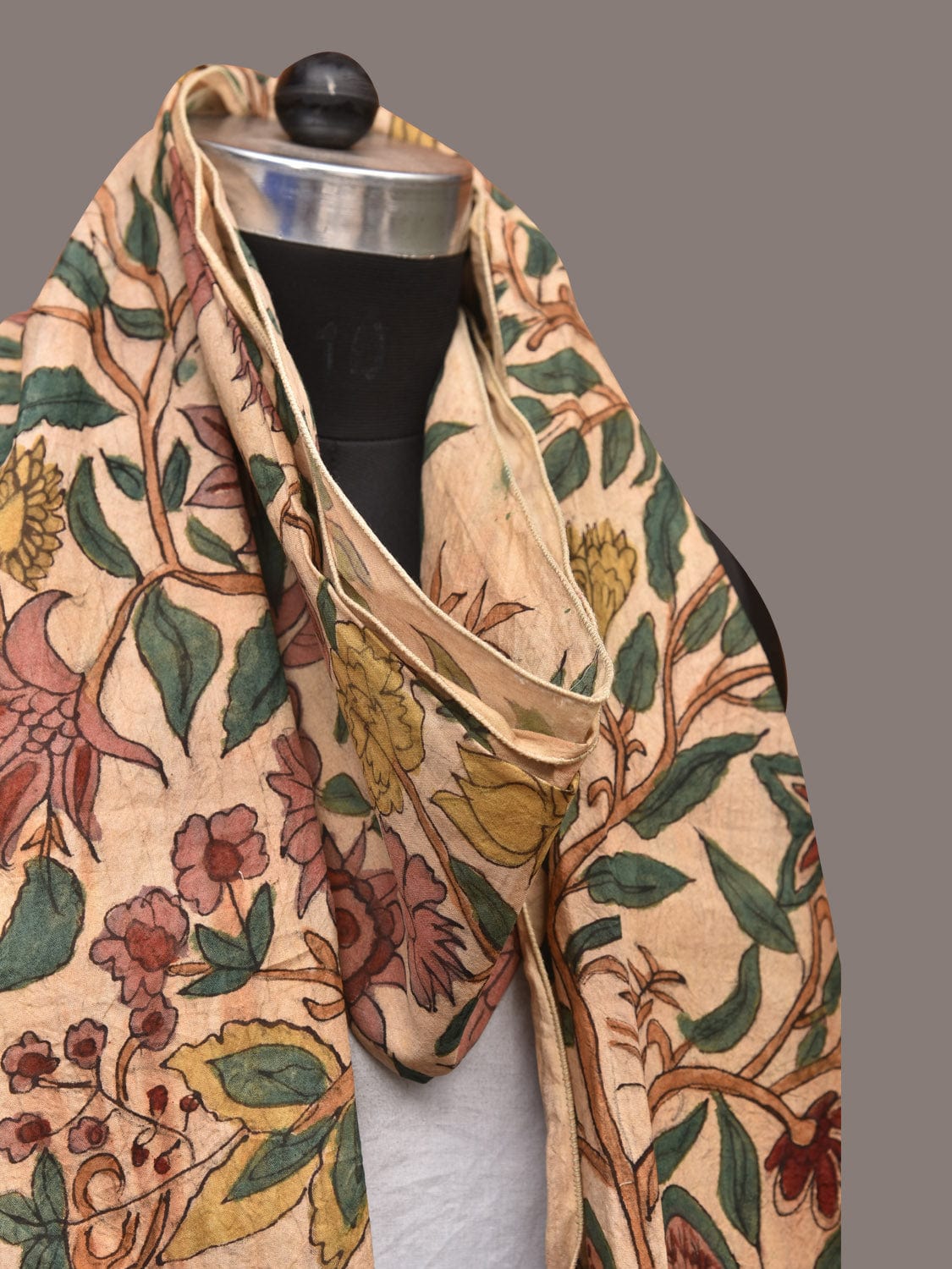 Cream Kalamkari Hand Painted Sico Stole with Tree of Life Design - Global Threads