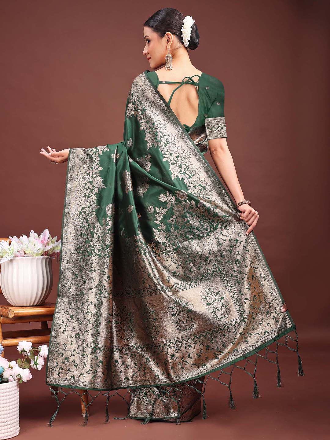 Anaita D Green Banarasi Silk Woven Work Saree With Blouse
