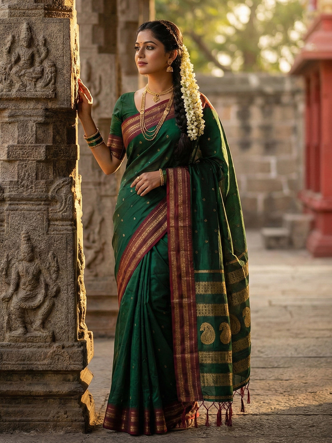 Anaita D Green Silk Woven Saree With Blouse