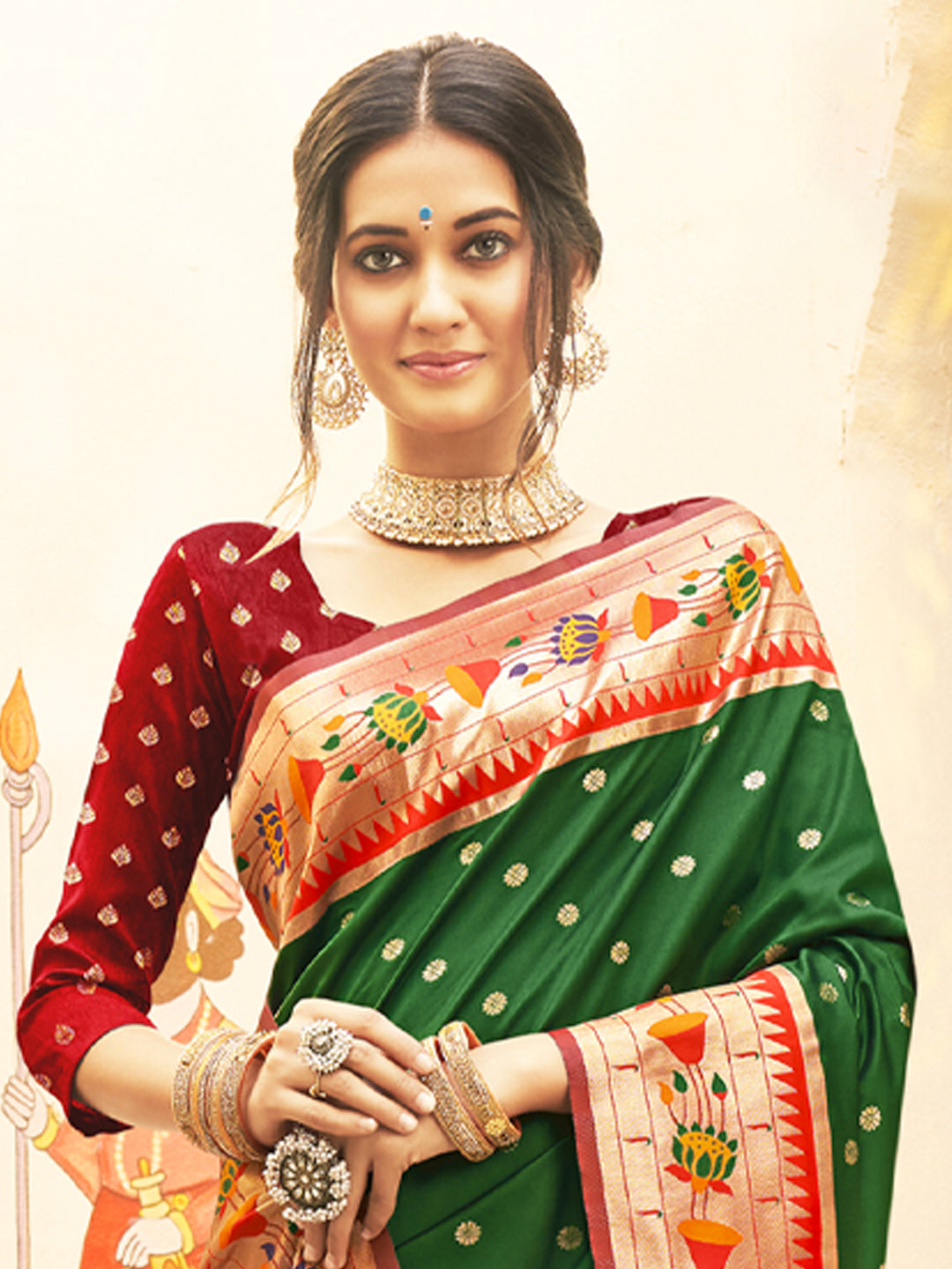 Anaita D Green Silk Saree With Blouse Piece