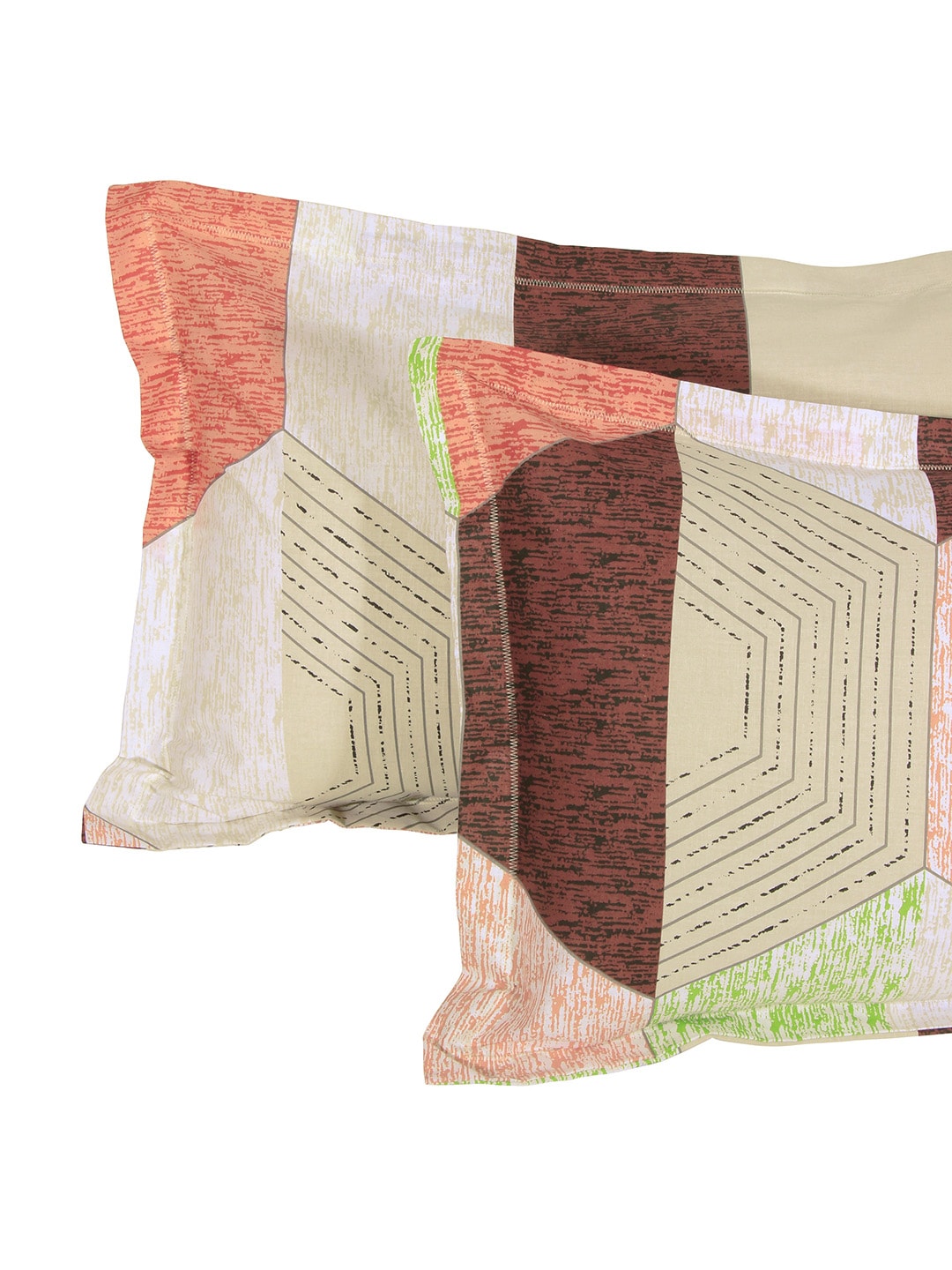 Story@home Cream-Coloured Geometric 152 TC Cotton 1 Queen Bedsheet with 2 Pillow Covers