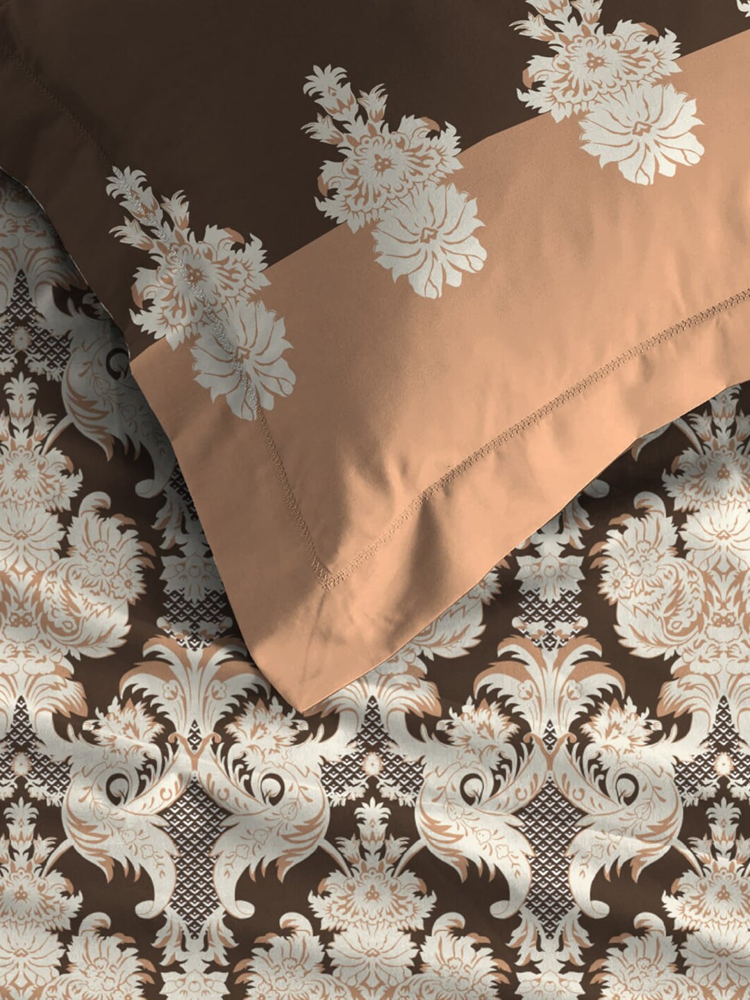 MYTRIDENT Brown White Ethnic Motifs Cotton 144 TC Queen Bedsheet With 2 Pillow Covers