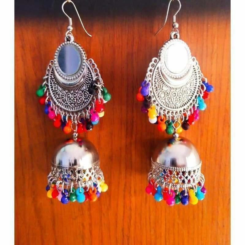 MS Fashion India Stylish Fashion Mirror Jhumki Fancy Party Multi Color Beads Tassel Earrings