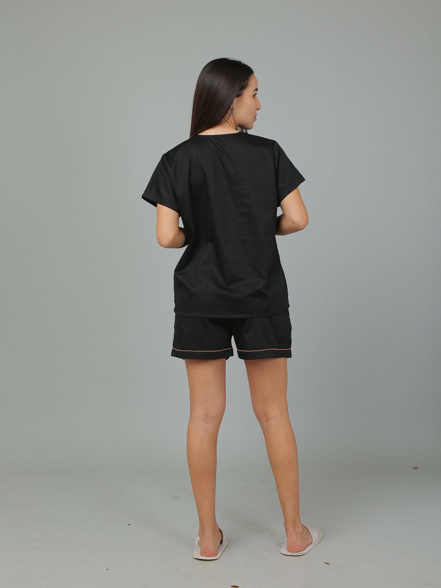 Breathables Women Cotton Night Suit Shirt And Shorts Co-Ord Set I Nightwear | Loungewear Set In Solid Colours