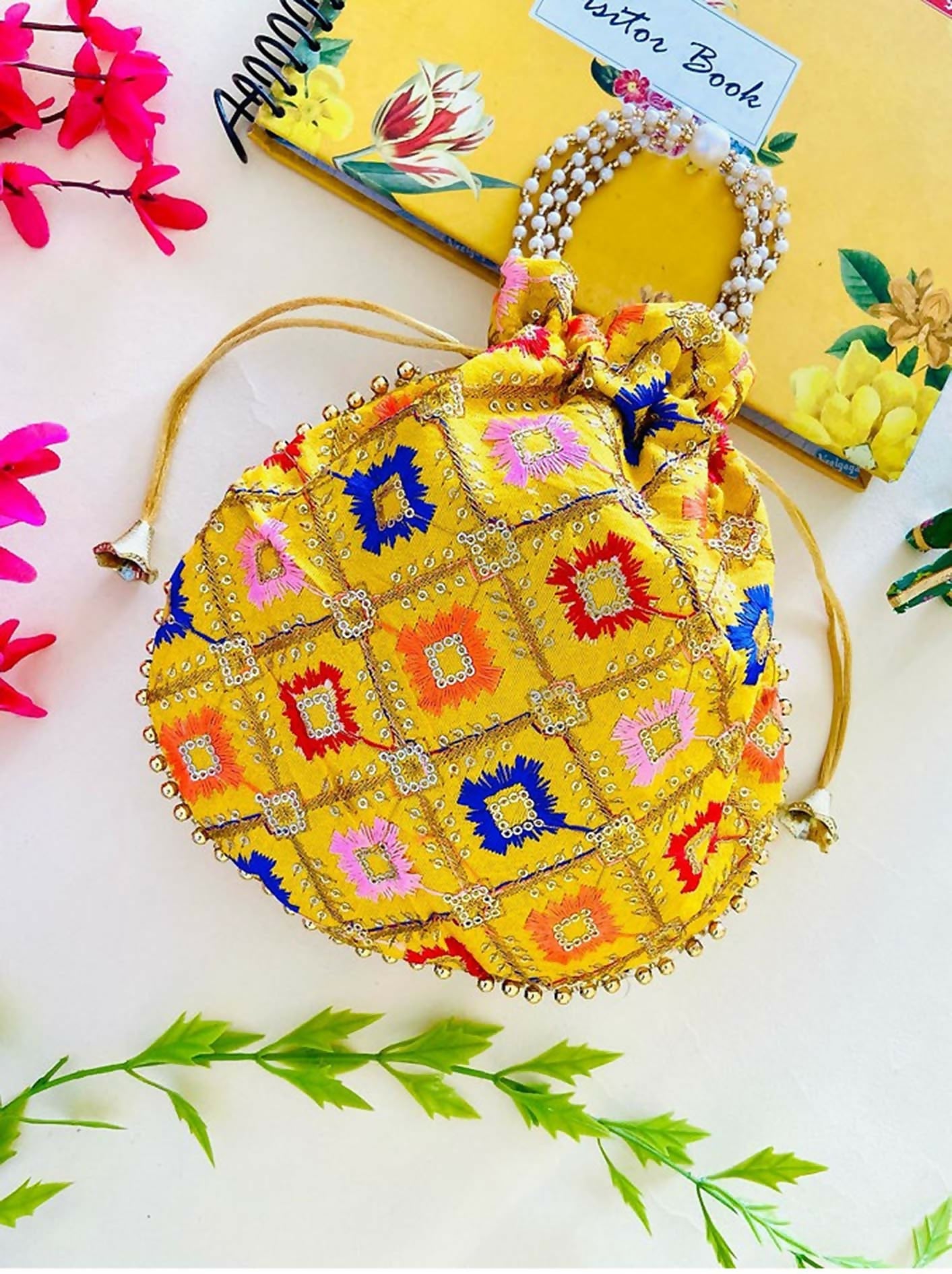 Joban Fashion Pearl Hand Work Potli Bag - Multicolor