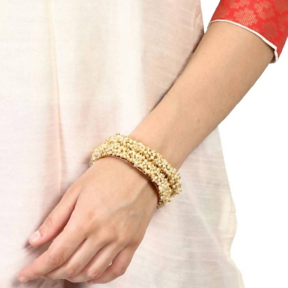 Mominos Fashion Trendy Gold-Polished With Pearls Bangles