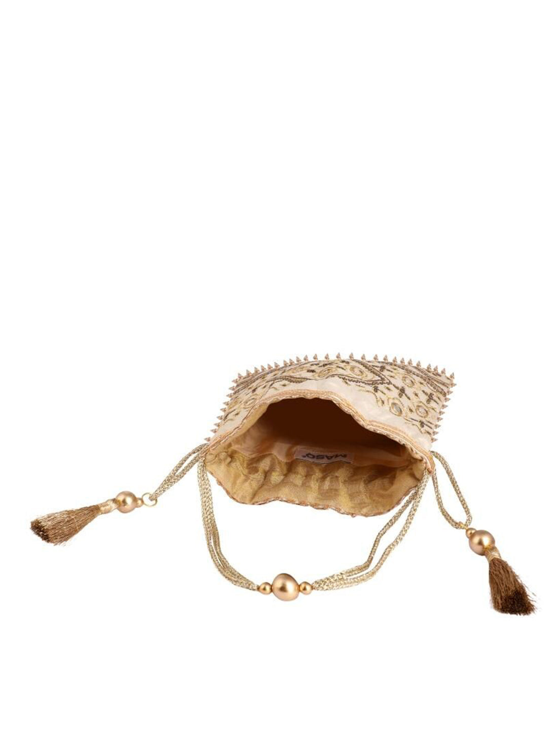 Masq Beige Embellished Embroidered Potli Clutch