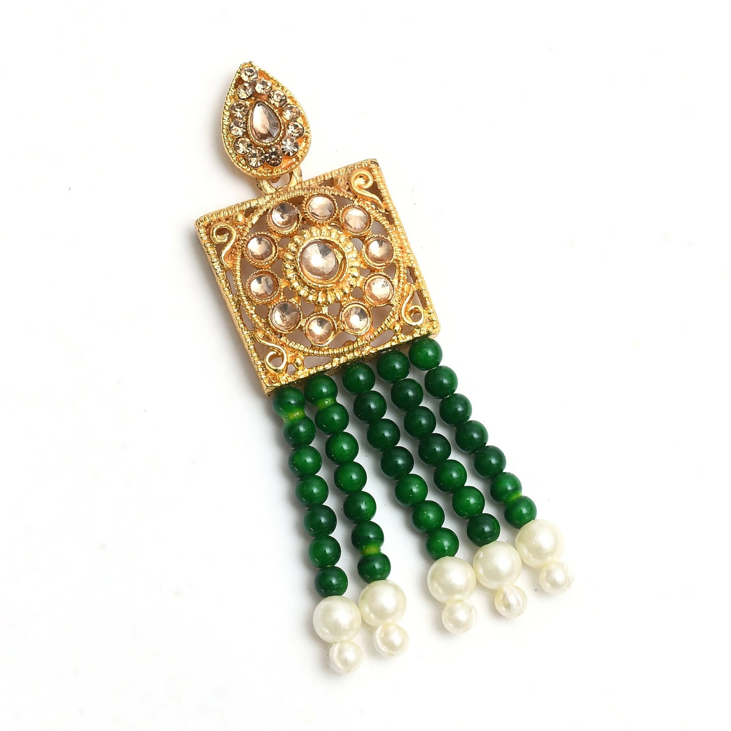Mominos Fashion Johar Kamal Gold-Polished Kundan & Pearls Necklace Green/Golden Color Choker Set