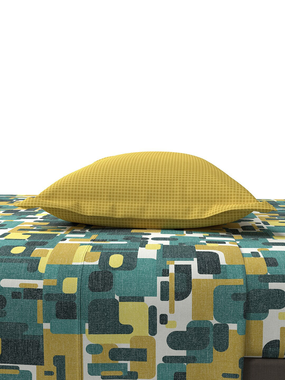 MYTRIDENT Yellow Green Printed Cotton 144 TC Queen Bedsheet With 2 Pillow Covers