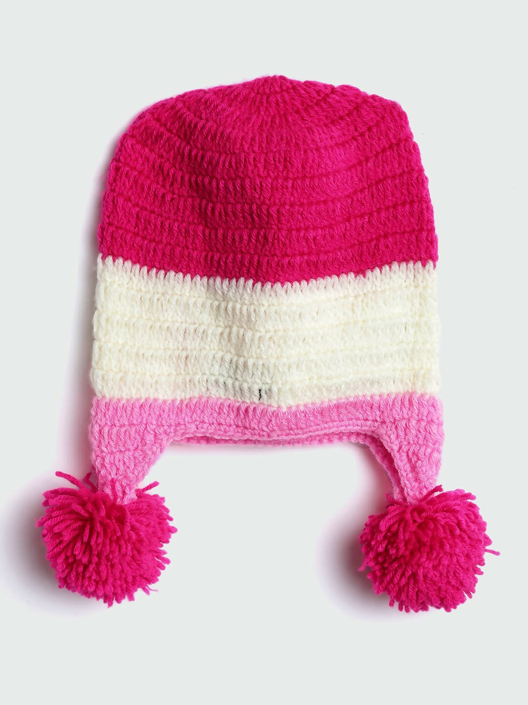 Chutput Kids Woollen Hand Knitted Flower And Animal Detailed Cap - Pink