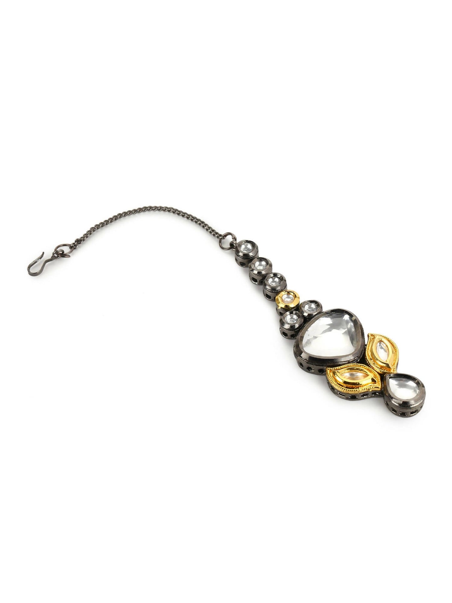 Gold-Polished White Kundan-Studded Maang Tikka - Ruby Raang