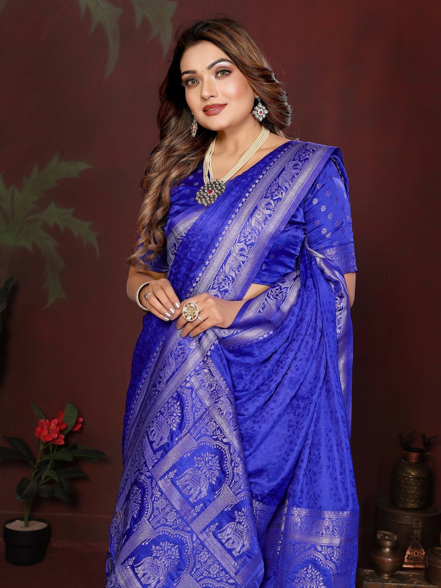 Anaita R Blue Zari Weaving Work Satin Silk Saree With Blouse